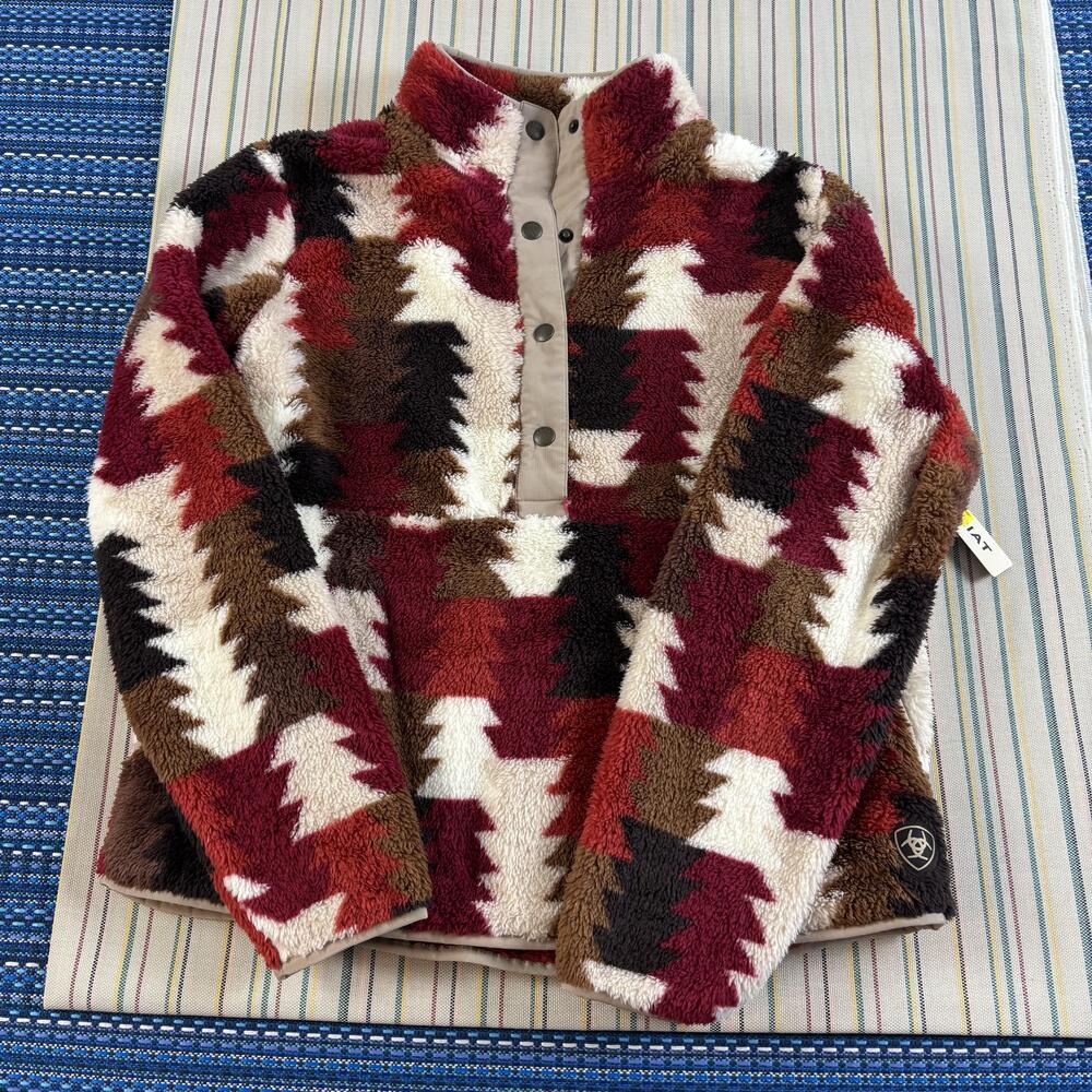 Ariat Sweatshirt Womens Large Multicolor Berber Snap Front Southwestern Fleece
